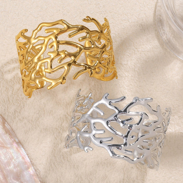 Wide Opening Cut Out Starfish 316L Stainless Steel 18K Gold Plated Electroplated Bracelet For Women