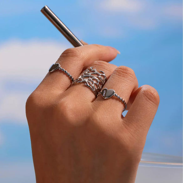 Wide Opening Love Ring In Stainless Steel With Geometric Pattern Electroplated Fashion Jewelry For Women