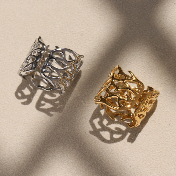 Wide Opening Love Ring In Stainless Steel With Geometric Pattern Electroplated Fashion Jewelry For Women