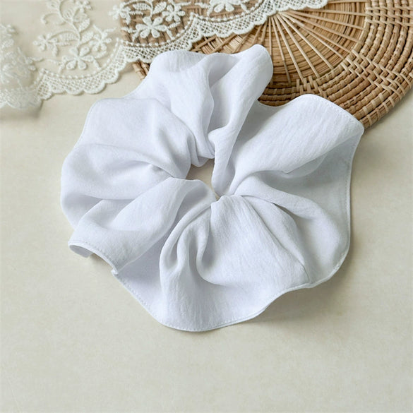 Wide Striped Blue Fabric Handmade Scrunchie For Women With Pleated Edge And High Elasticity