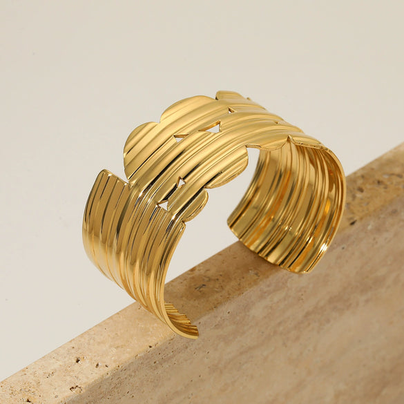 Wide Texture Open Bracelet Stainless Steel Exaggerated Fashion Geometric Electroplated Jewelry