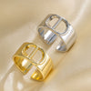 Wide Titanium Steel C Shaped Adjustable Opening Ring With Letter Design And Electroplating Treatment Light Luxury And Simple Fashion For Women