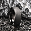 Wide Tungsten Steel Curved Black Sandblasted Geometric Ring With Electroplated Finish For Men And Women