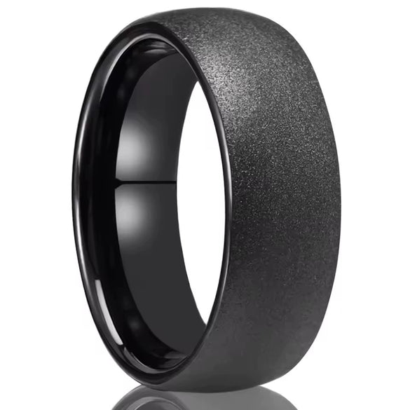 Wide Tungsten Steel Curved Black Sandblasted Geometric Ring With Electroplated Finish For Men And Women