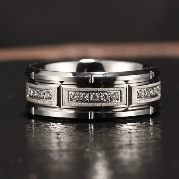 Wide Tungsten Steel Geometric Diamond Combination Ring With Electroplated Finish For Men And Women Minimalist Jewelry