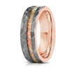Wide Tungsten Steel Hammered Rings With Crushed Opal Detail Rose Gold Electroplated Finish Minimalist Geometric Unisex Couple Jewelry