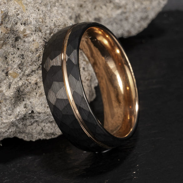 Wide Tungsten Steel Ring With Black And Rose Gold Electroplated Finish Minimalist Geometric Design Unisex Jewelry
