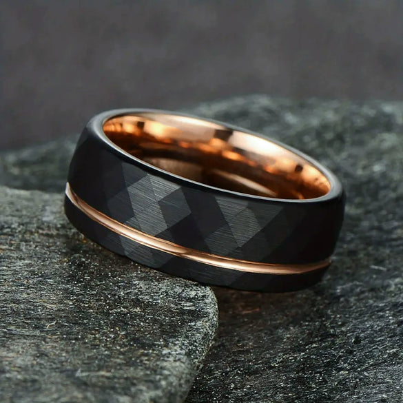 Wide Tungsten Steel Ring With Black And Rose Gold Electroplated Finish Minimalist Geometric Design Unisex Jewelry
