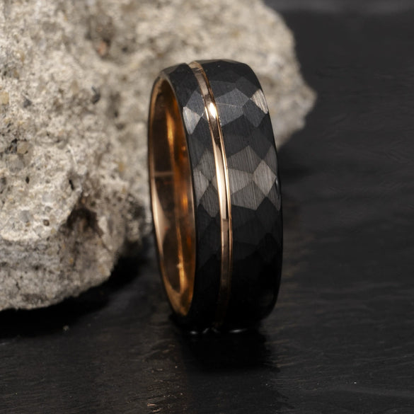 Wide Tungsten Steel Ring With Black And Rose Gold Electroplated Finish Minimalist Geometric Design Unisex Jewelry