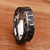 Wide Tungsten Steel Ring With Flat Hammered Geometric Pattern And Black Antique Electroplated Finish For Unisex Minimalist Jewelry