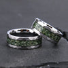Wide Tungsten Steel Ring With Flat Hammered Texture And Water Grass Stone Inlay Minimalist Geometric Unisex Jewelry