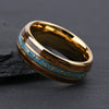 Wide Tungsten Steel Ring With Gold Electroplated Finish Turquoise And Wood Inlay Geometric Unisex Light Luxury Jewelry