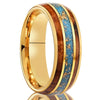 Wide Tungsten Steel Ring With Gold Electroplated Finish Turquoise And Wood Inlay Geometric Unisex Light Luxury Jewelry