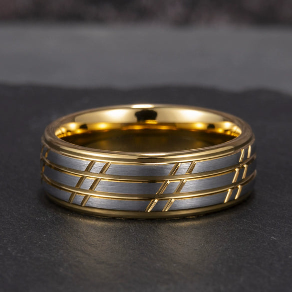 Wide Tungsten Steel Ring With Gold Tone Electroplated Finish Minimalist Geometric Design For Unisex Jewelry