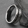 Wide Tungsten Steel Ring With Hammered Geometric Finish And Meteoriteinspired Inlay Minimalist Electroplated Unisex Jewelry