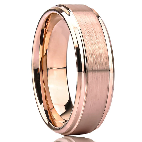 Wide Tungsten Steel Ring With Rose Gold Plating Classic Geometric Chamfered Matte Finish Unisex Luxury Jewelry