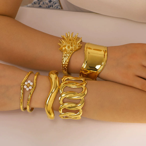 Wide Version Highend Exaggerated Open Bracelet Stainless Steel 18K Vacuum Plated In Furnace Hand Jewelry