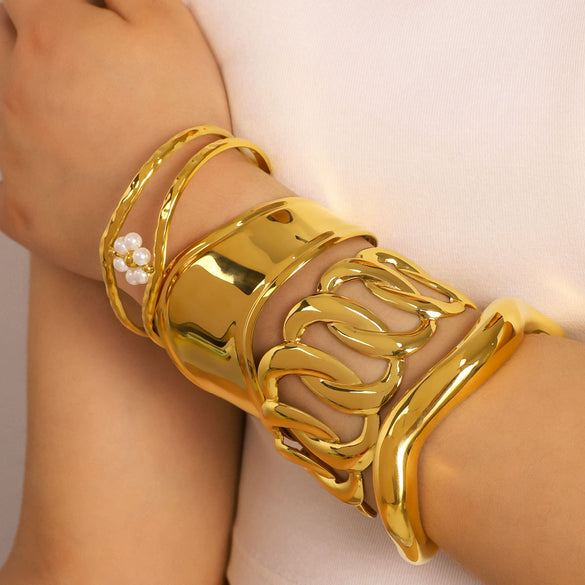 Wide Version Highend Exaggerated Open Bracelet Stainless Steel 18K Vacuum Plated In Furnace Hand Jewelry