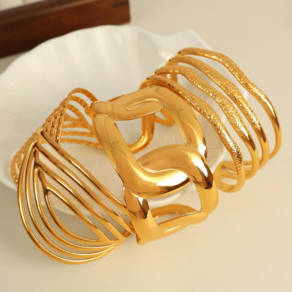 Widebrimmed Electroplated 316L Stainless Steel Bracelet Minimalist Geometric Style Women's