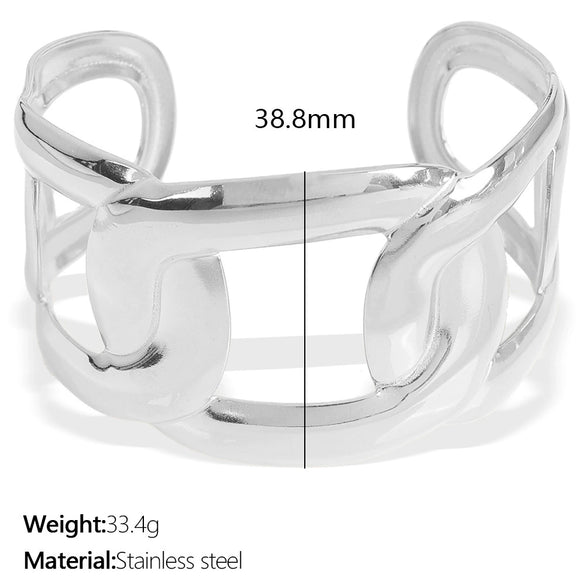 Widebrimmed Electroplated 316L Stainless Steel Bracelet Minimalist Geometric Style Women's