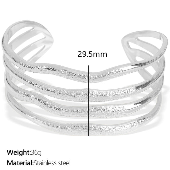 Widebrimmed Electroplated 316L Stainless Steel Bracelet Minimalist Geometric Style Women's