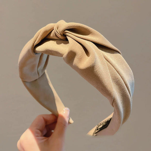 Widebrimmed Fabric Handmade Nonslip Women's Knot Headband Solid Color Retro Fashion
