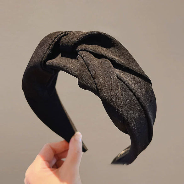 Widebrimmed Fabric Handmade Nonslip Women's Knot Headband Solid Color Retro Fashion