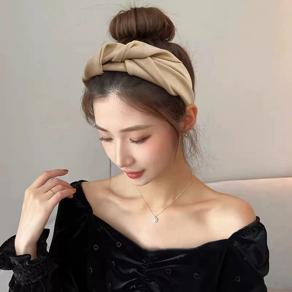 Widebrimmed Fabric Handmade Nonslip Women's Knot Headband Solid Color Retro Fashion