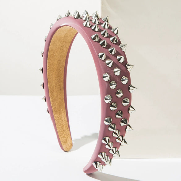 Widebrimmed Leather Headband Jewelry For Women With Rivets Handmade Trendy Cool Geometric Style