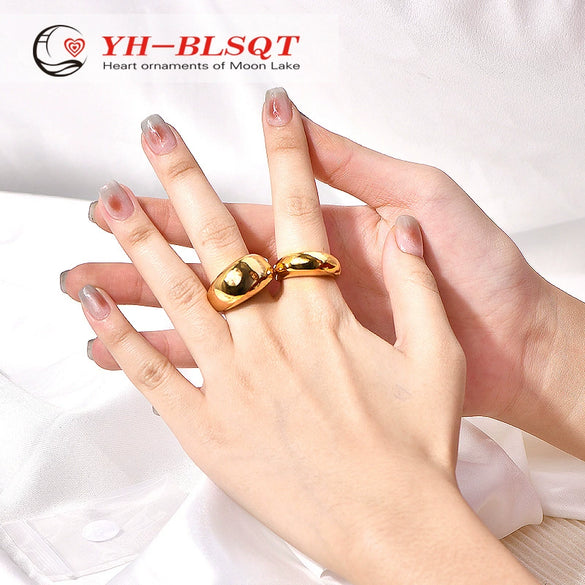 Widefaced Ring Stainless Steel Geometric Electroplating Unisex Hiphop Street Style