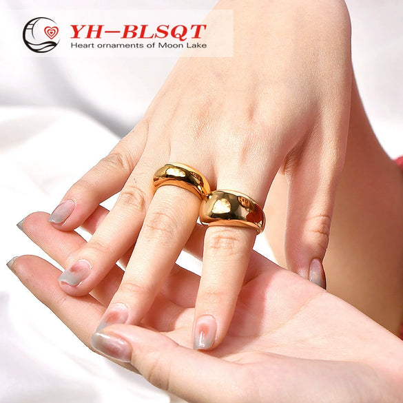 Widefaced Ring Stainless Steel Geometric Electroplating Unisex Hiphop Street Style