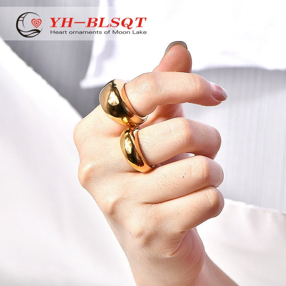 Widefaced Ring Stainless Steel Geometric Electroplating Unisex Hiphop Street Style
