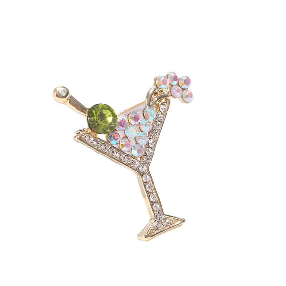 Wine Glass Brooch Alloy Crystal Diamond Geometric Light Luxury Electroplated Clothing Accessories