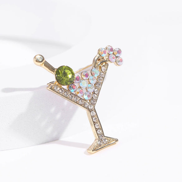 Wine Glass Brooch Alloy Crystal Diamond Geometric Light Luxury Electroplated Clothing Accessories