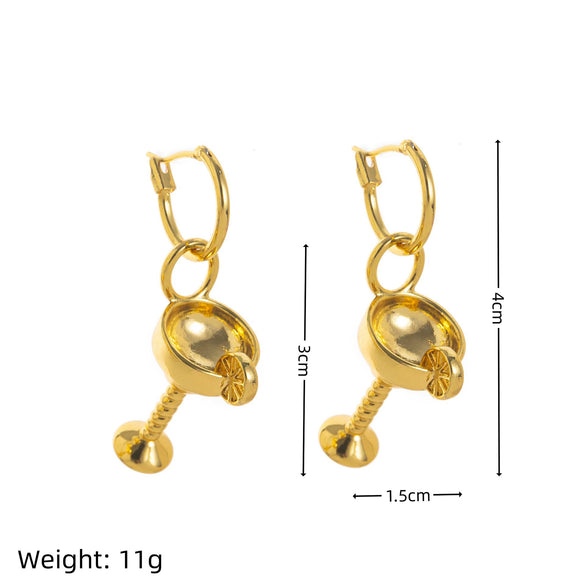 Wine Glass Fruit Pattern Copper Earrings With Electroplating And Old Money Style