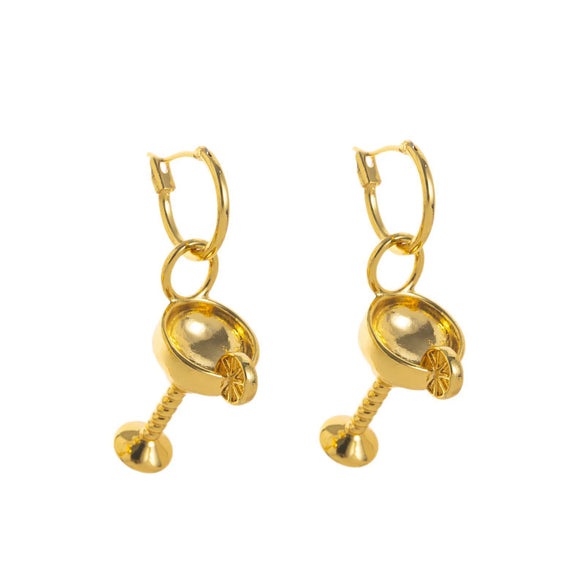 Wine Glass Fruit Pattern Copper Earrings With Electroplating And Old Money Style