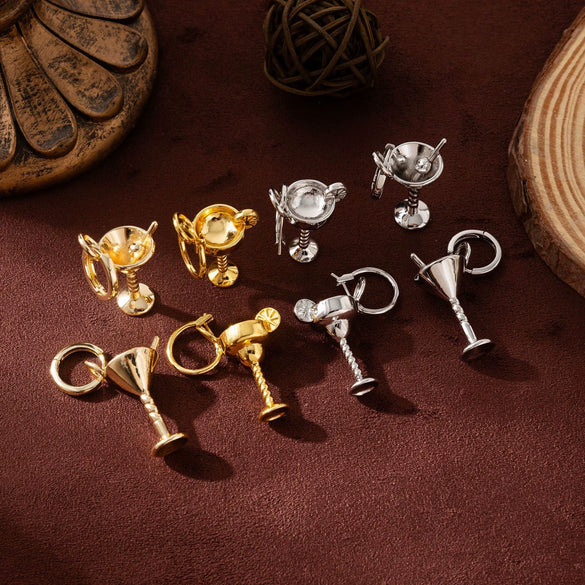 Wine Glass Fruit Pattern Copper Earrings With Electroplating And Old Money Style