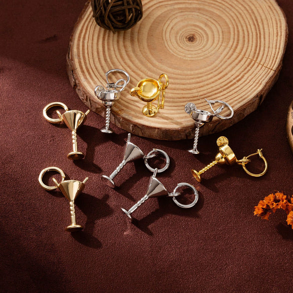 Wine Glass Fruit Pattern Copper Earrings With Electroplating And Old Money Style