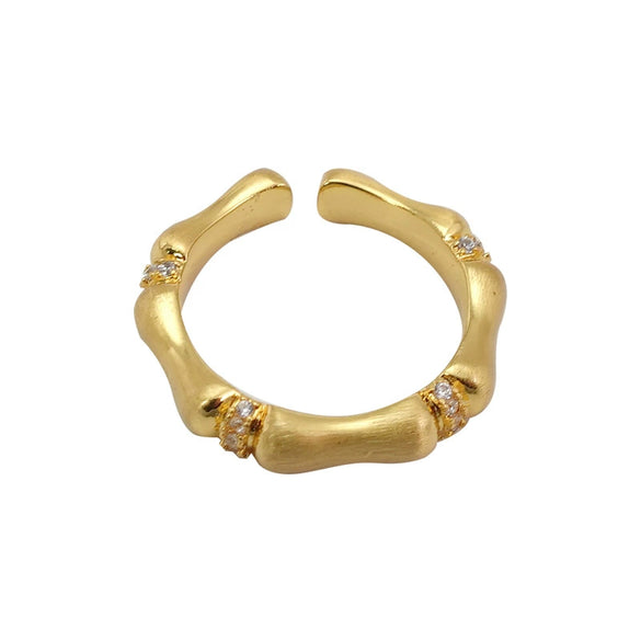 Wiredrawing Bamboo Copper Ring With Geometric Pattern Diamondencrusted Electroplated Open Design For Women Highend Sense