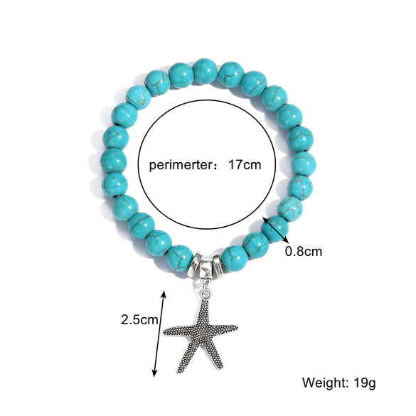 Women Beaded Turquoise Bracelet Handmade Geometric Style