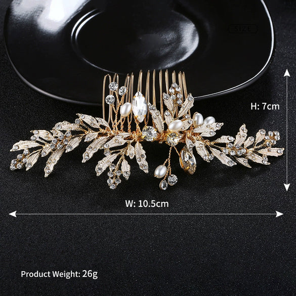 Women Bridal Hairpin Comb Set Alloy Rhinestone Handmade Flower Pearl Hair Accessories Wedding Headdress