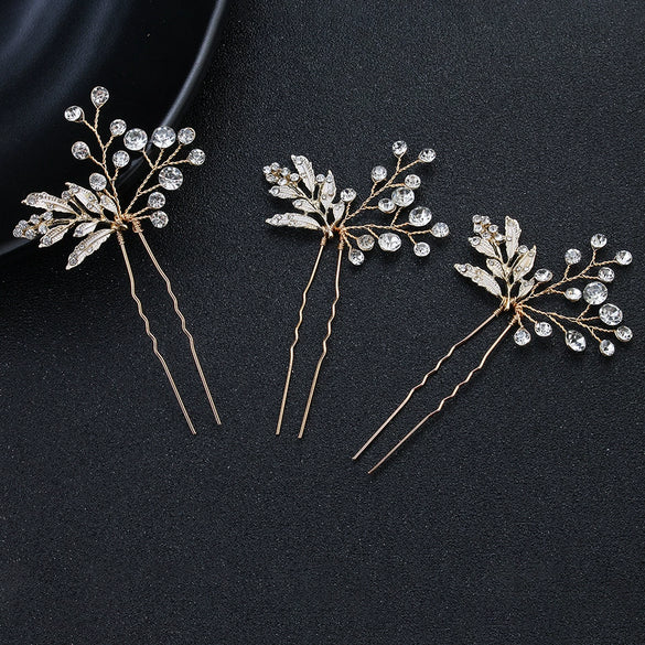 Women Bridal Hairpin Comb Set Alloy Rhinestone Handmade Flower Pearl Hair Accessories Wedding Headdress