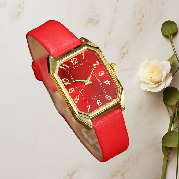 Women Casual Fashion Square Quartz Watch Leather Pu Stainless Steel