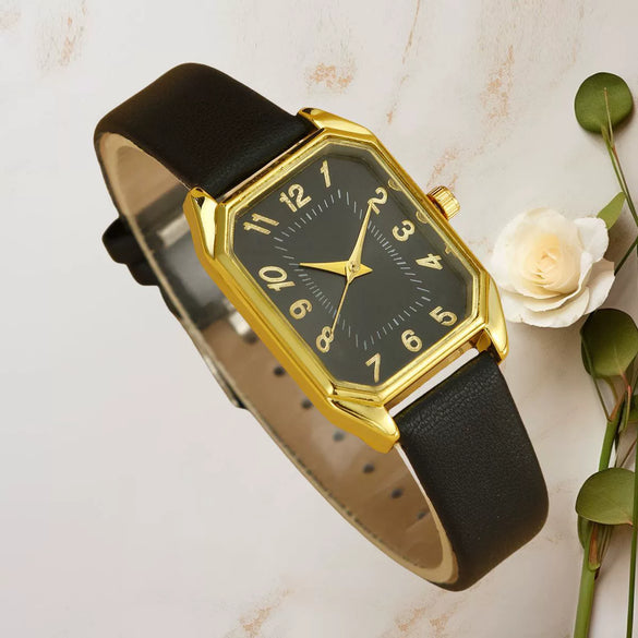 Women Casual Fashion Square Quartz Watch Leather Pu Stainless Steel