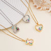 Women Copper Gold Plated Love Bear Pendant Necklace With Heart Shape Geometric Pattern And Mixed Gemstone Inlay