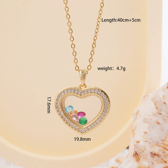 Women Copper Gold Plated Love Bear Pendant Necklace With Heart Shape Geometric Pattern And Mixed Gemstone Inlay