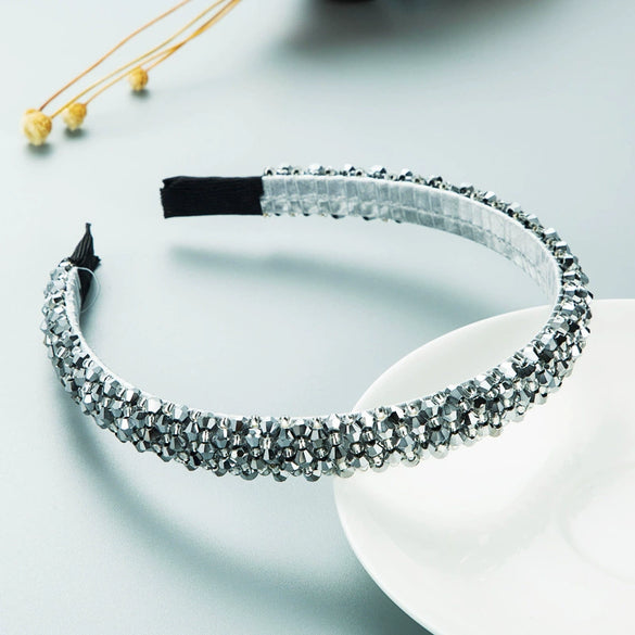 Women Crystal Handmade Beaded Hairband Thin Edge Fashion Simple Pressed Hair Accessory