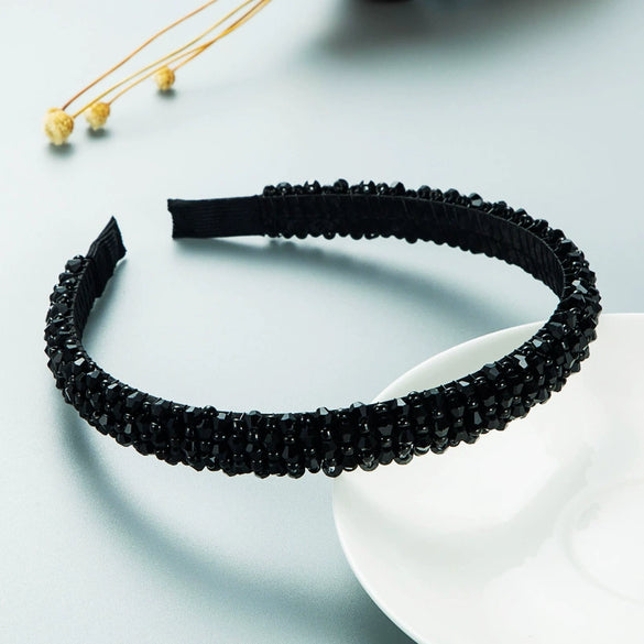 Women Crystal Handmade Beaded Hairband Thin Edge Fashion Simple Pressed Hair Accessory