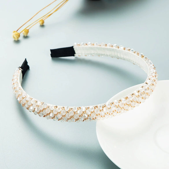 Women Crystal Handmade Beaded Hairband Thin Edge Fashion Simple Pressed Hair Accessory
