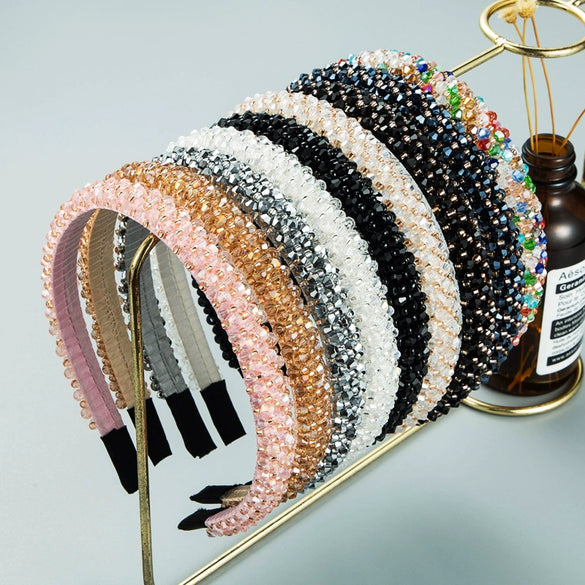 Women Crystal Handmade Beaded Hairband Thin Edge Fashion Simple Pressed Hair Accessory